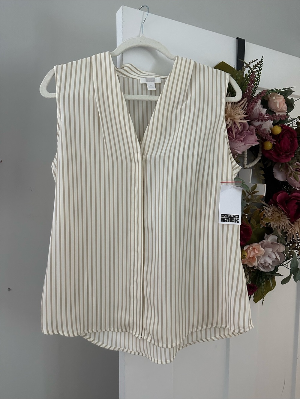 Striped V-Neck Sleeveless Camisole in Cream and Beige